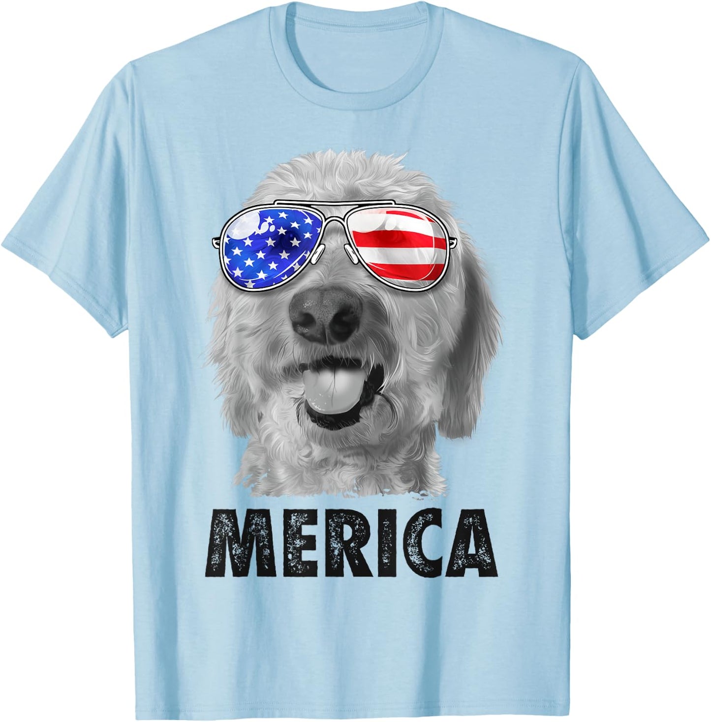 Goldendoodle Doodle 4th of July Merica Men USA American Flag T-Shirt - T-Shirt | Light Blue