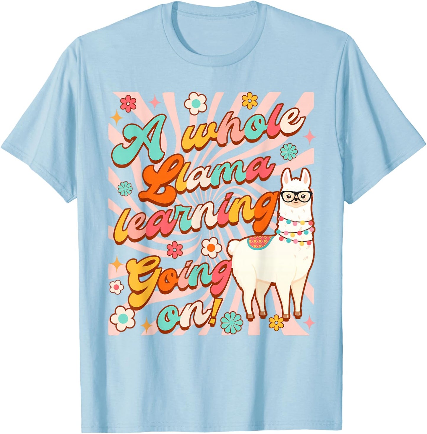 Llama Alpaca Teacher Teaching Whole Llama Learning Going On T-Shirt - T-Shirt | Light Blue