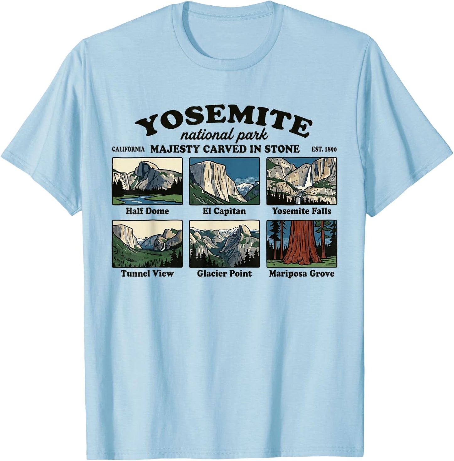 Vintage Yosemite National Park Est 1890 California Souvenir T-Shirt - T-Shirt | Light Blue