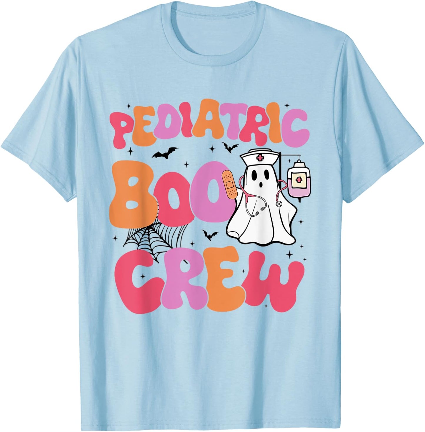 Pediatric Boo Crew Retro Halloween Ghosts Peds Nurse T-Shirt - T-Shirt | Light Blue