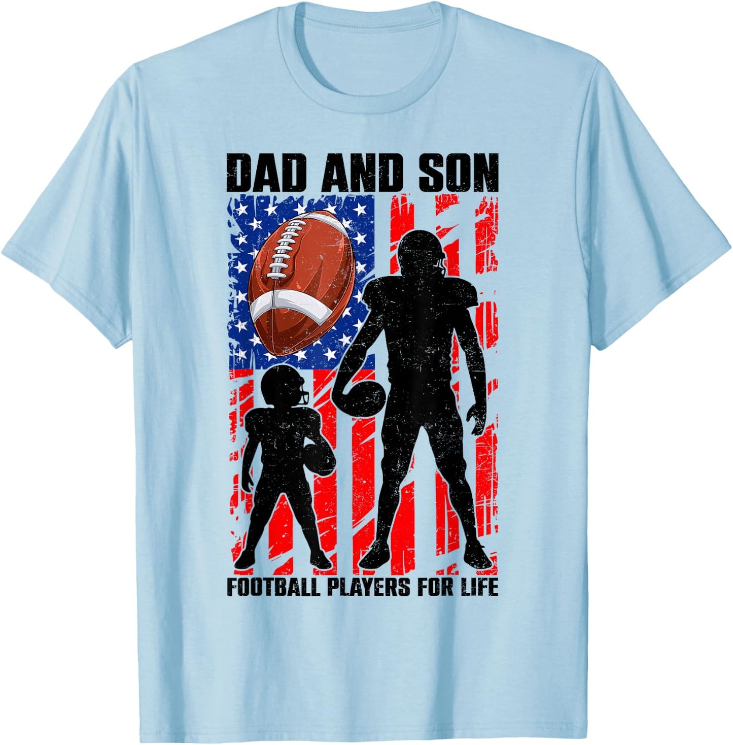 Dad & Son Football Players for Life Father's Day USA Flag T-Shirt - T-Shirt | Light Blue
