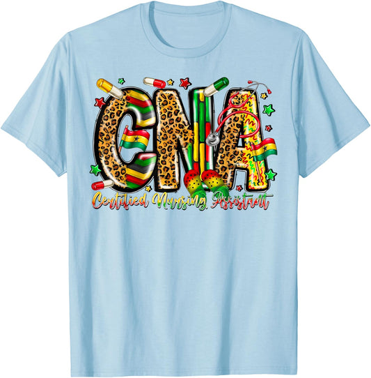 Juneteenth CNA Certified Nursing Assistant Scrub Top Women T-Shirt - T-Shirt | Light Blue