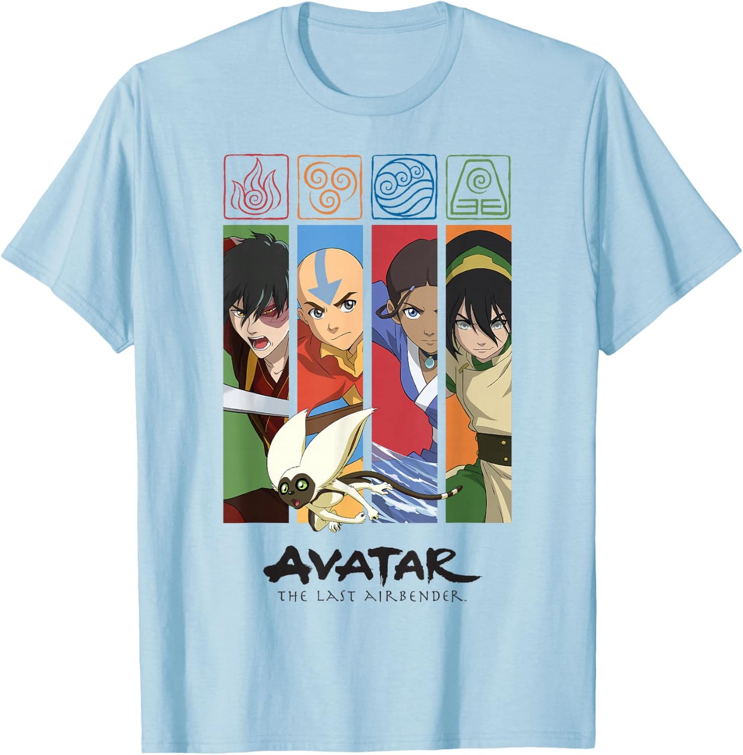 Avatar: The Last Airbender Four Elements Benders Box Panels T-Shirt - T-Shirt | Light Blue