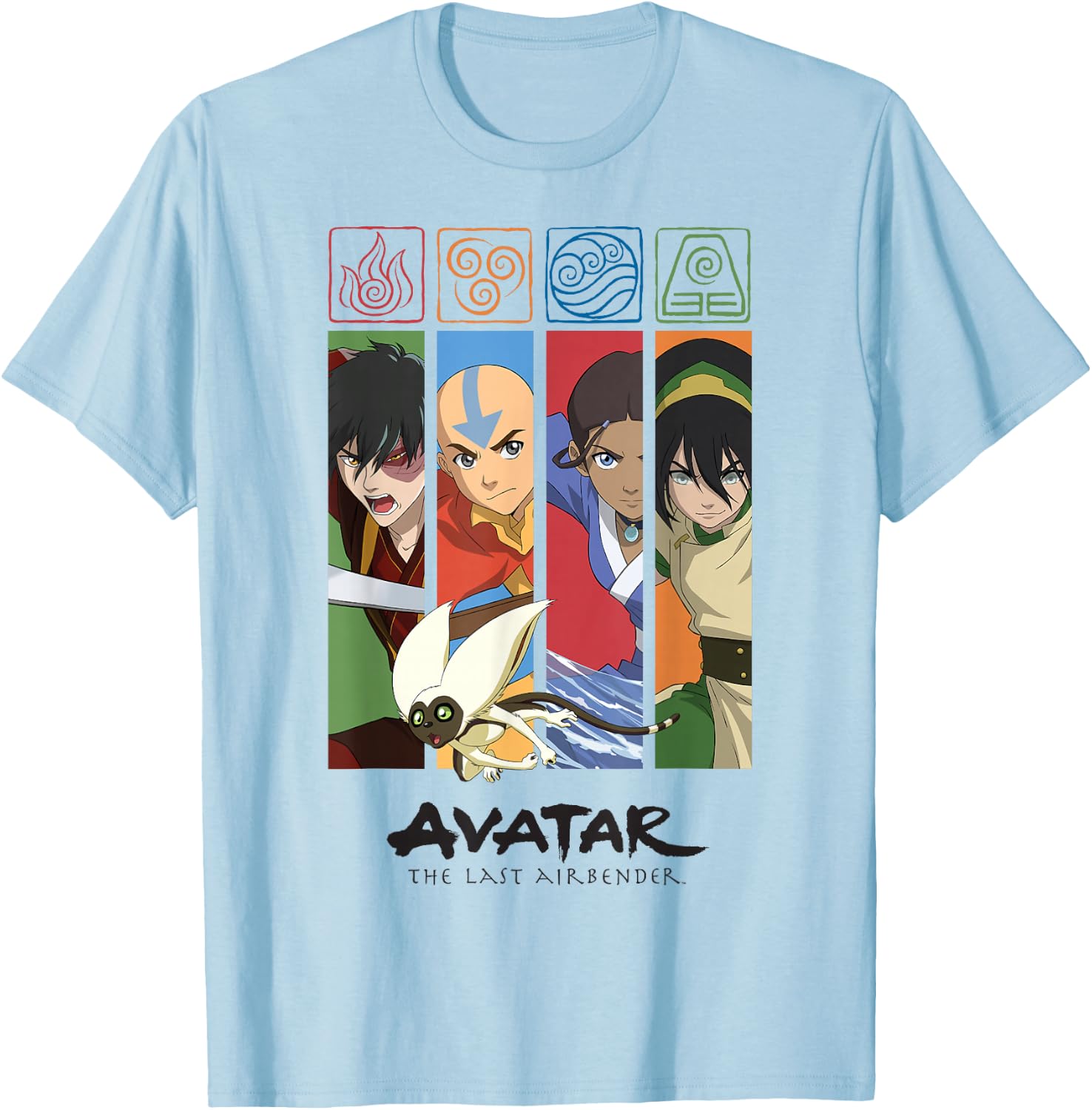 Avatar: The Last Airbender Four Elements Benders Box Panels T-Shirt - T-Shirt | Light Blue
