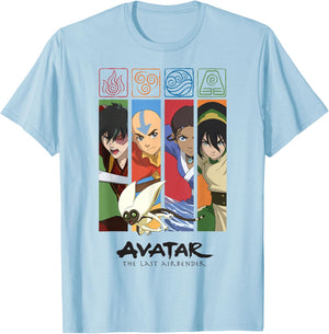 Avatar: The Last Airbender Four Elements Benders Box Panels T-Shirt - T-Shirt | Light Blue