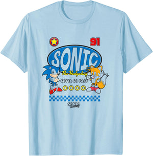 Sonic The Hedgehog Gotta Go Fast Sonic & Tails 91 Retro T-Shirt - T-Shirt | Light Blue