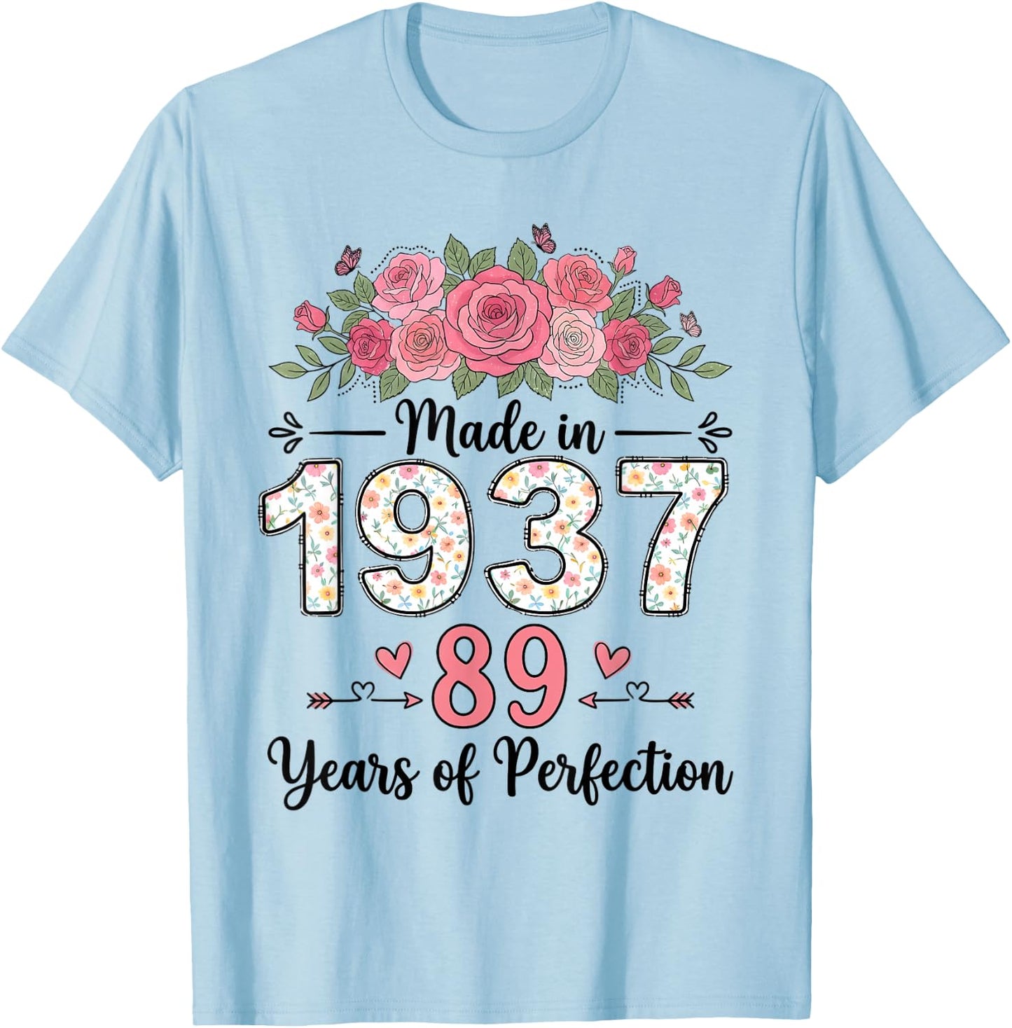 Hergestellt im Jahr 1937, Florale Geschenke zum 89. Geburtstag, Damen ab 89 Jahren T-Shirt - T-Shirt | Light Blue