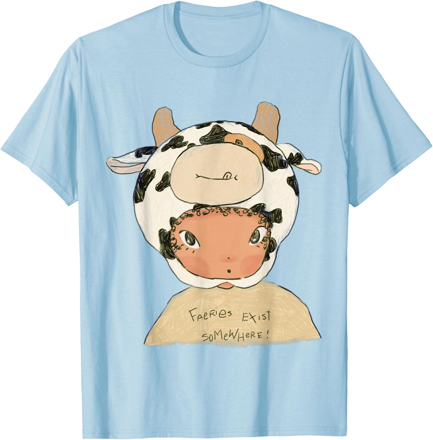 Faeries Exist Somewhere Cow Hat Fairy Core T-Shirt - T-Shirt | Light Blue