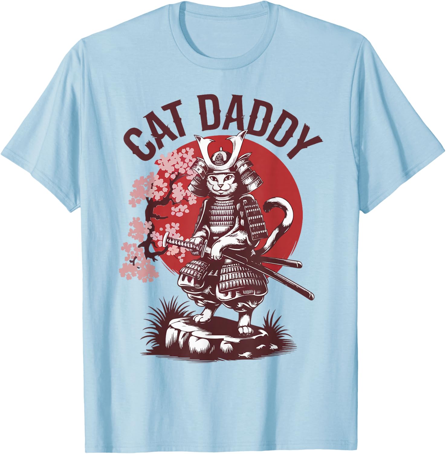Funny Samurai Cat Daddy Kitten Dad Father Day Japanese Anime T-Shirt - T-Shirt | Light Blue