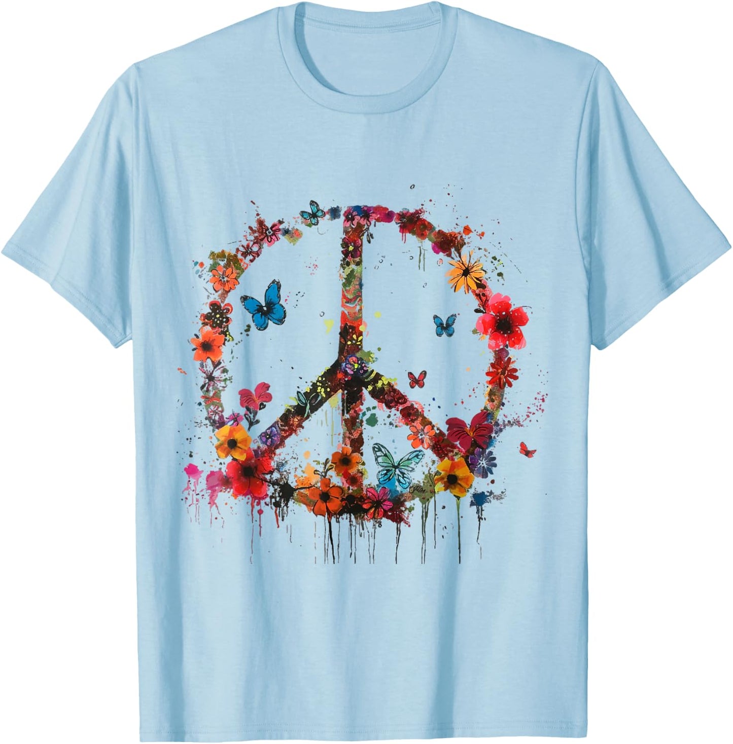 Peace Love Hippie Costume Peace Symbol 60s 70s , white, S T-Shirt - T-Shirt | Light Blue
