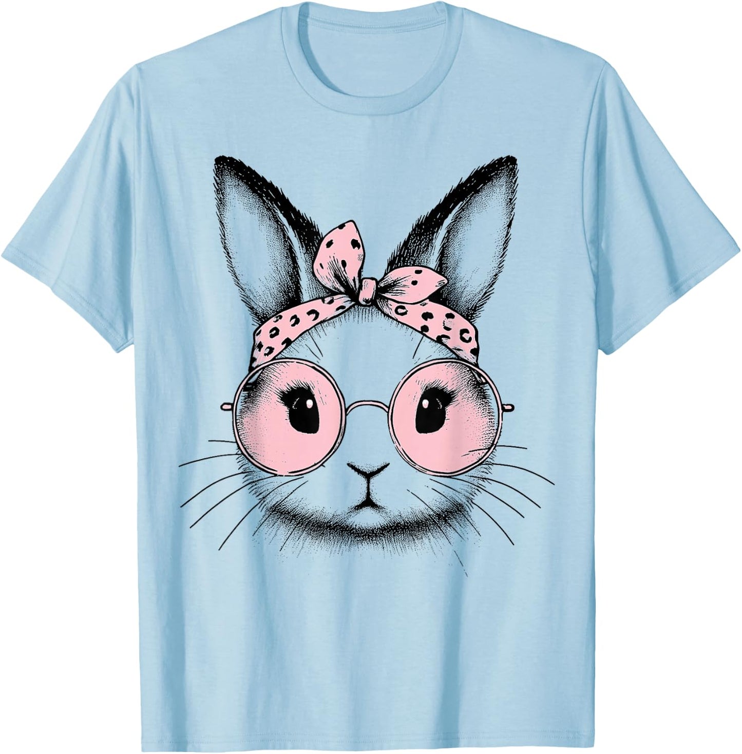 Bunny Easter Day Pink Bandana Glasses Rabbit Women Girl Kid T-Shirt - T-Shirt | Light Blue