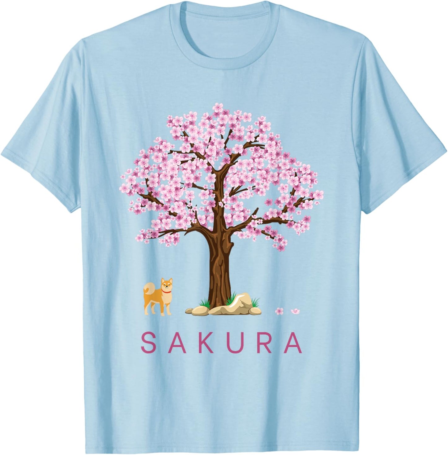 Shiba Dog Japanische Kirschblüte Sakura Blume Baum Frühling T-Shirt - T-Shirt | Light Blue