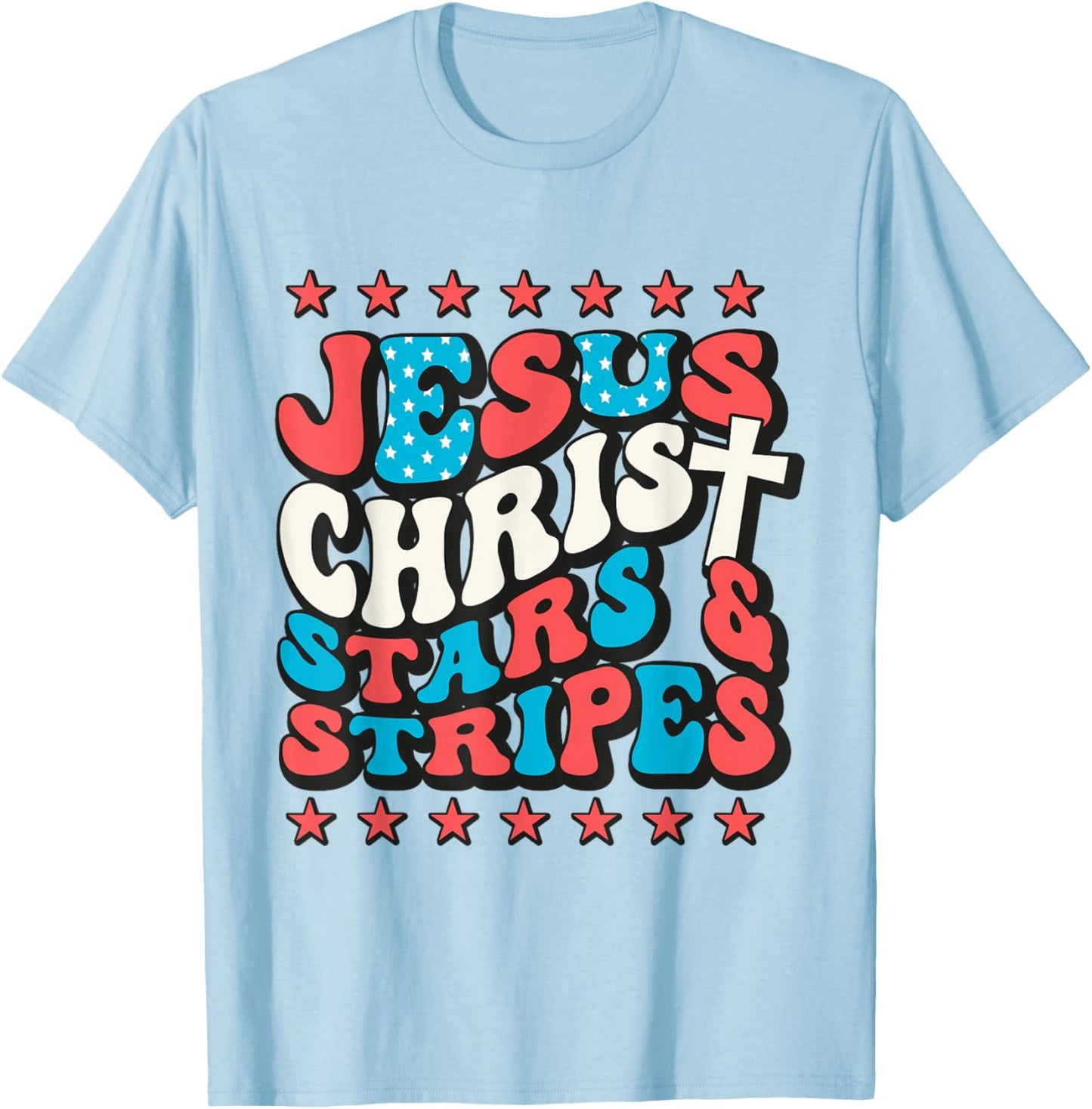 Jesus Christ Stars & Stripes Retro 4th of July Christian USA Kids Men T-Shirt - T-Shirt | Light Blue