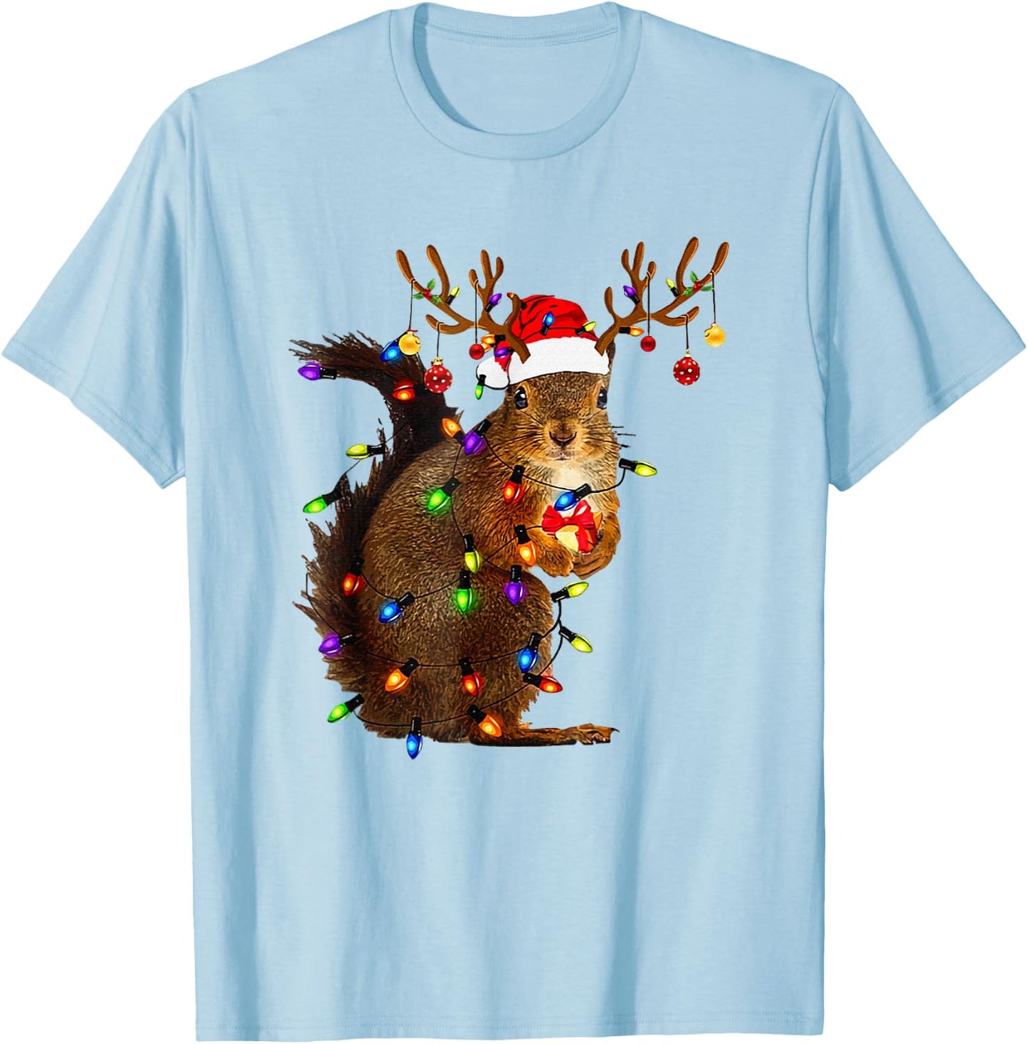 Cute Squirrel Christmas Xmas Lights Santa Squirrel Women Men T-Shirt - T-Shirt | Light Blue