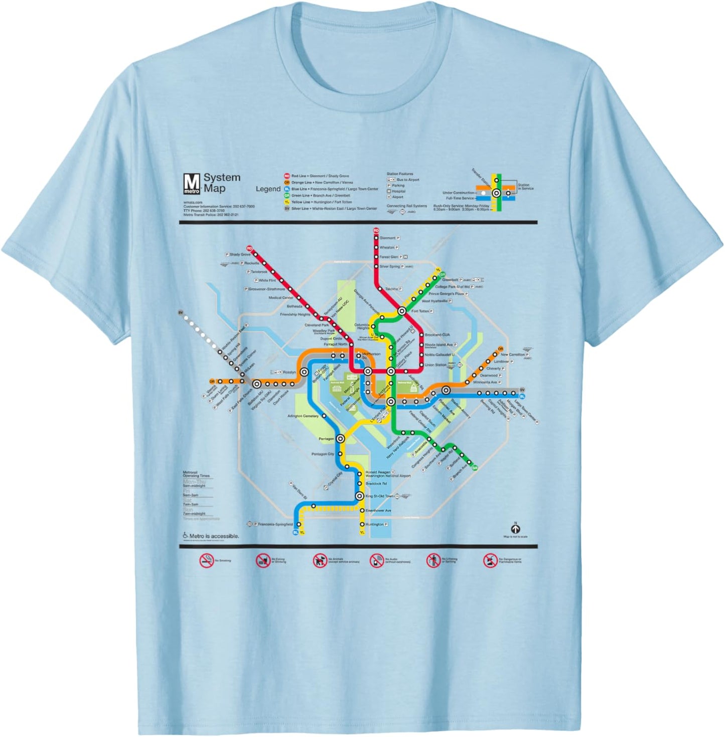 Washington DC Metro Map Silver Line T-Shirt - T-Shirt | Light Blue