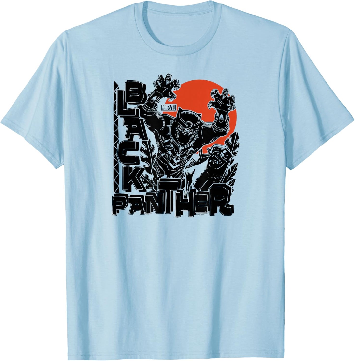 Black Panther - Linocut Inspired T-Shirt - T-Shirt | Light Blue