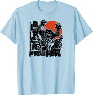 Black Panther - Linocut Inspired T-Shirt - T-Shirt | Light Blue