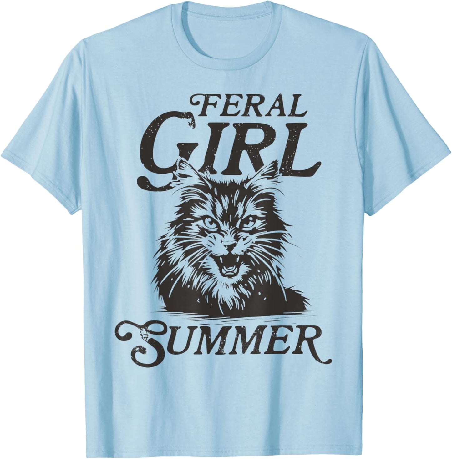 Funny Cat Feral Girl Summer T-Shirt - T-Shirt | Light Blue