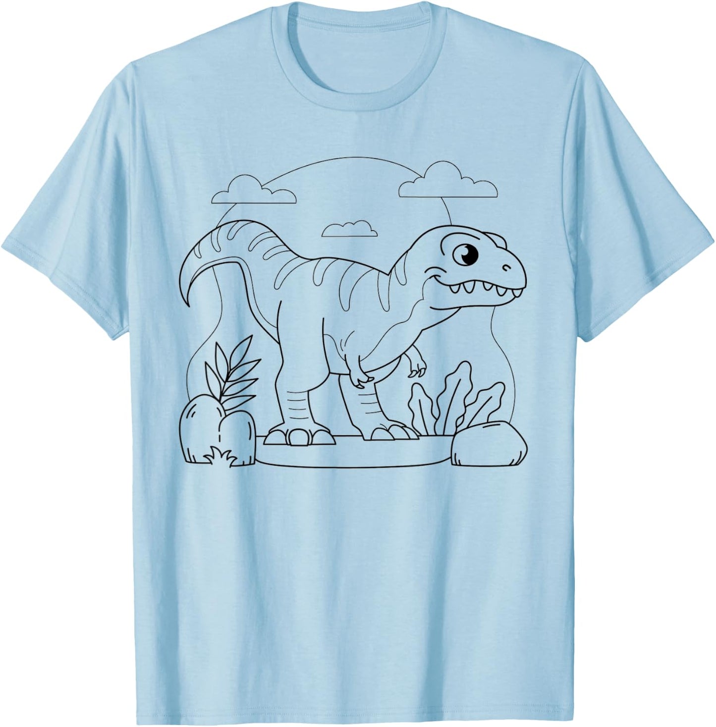 Dinosaur Dino Mandala to Paint & Colour for Children's , White T-Shirt - T-Shirt | Light Blue
