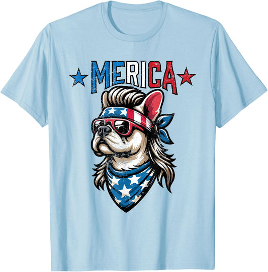Patriotic French Bulldog - Merica T-Shirt - T-Shirt | Light Blue