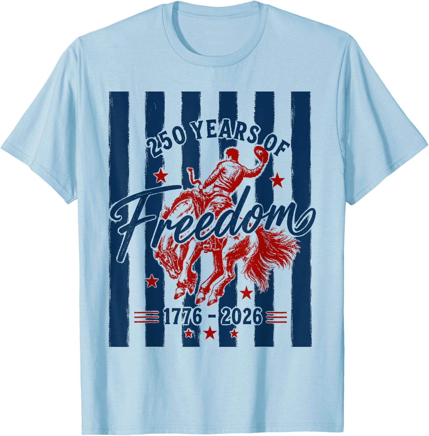 Western Cowboy USA 250th Anniversary 1776 2026 Patriotic T-Shirt - T-Shirt | Light Blue