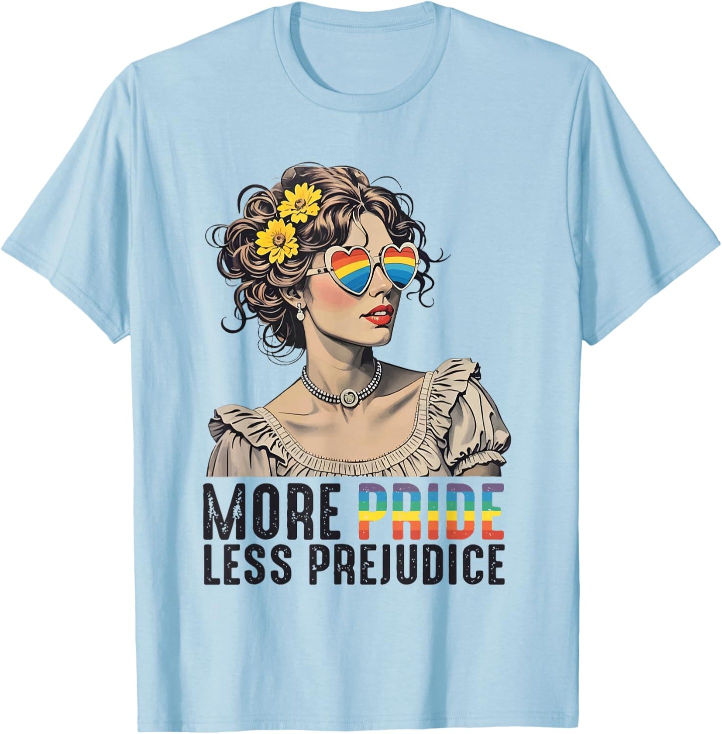 Ally LGBTQ Pride Month Lesbian More Pride Less Prejudice T-Shirt - T-Shirt | Light Blue