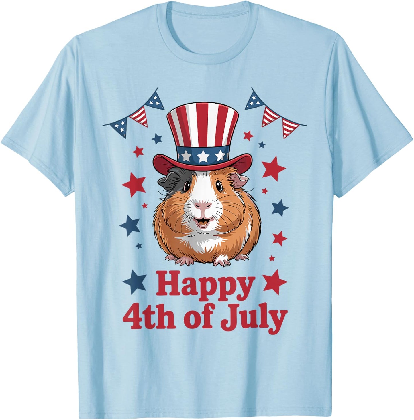 Happy 4th of July Patriotic Guinea Pig Lovers Fireworks T-Shirt - T-Shirt | Light Blue