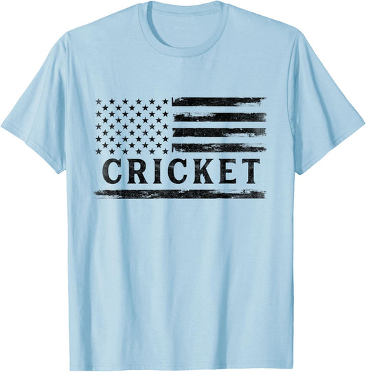 Cricket Black Vintage USA Flag Player Coach T-Shirt - T-Shirt | Light Blue