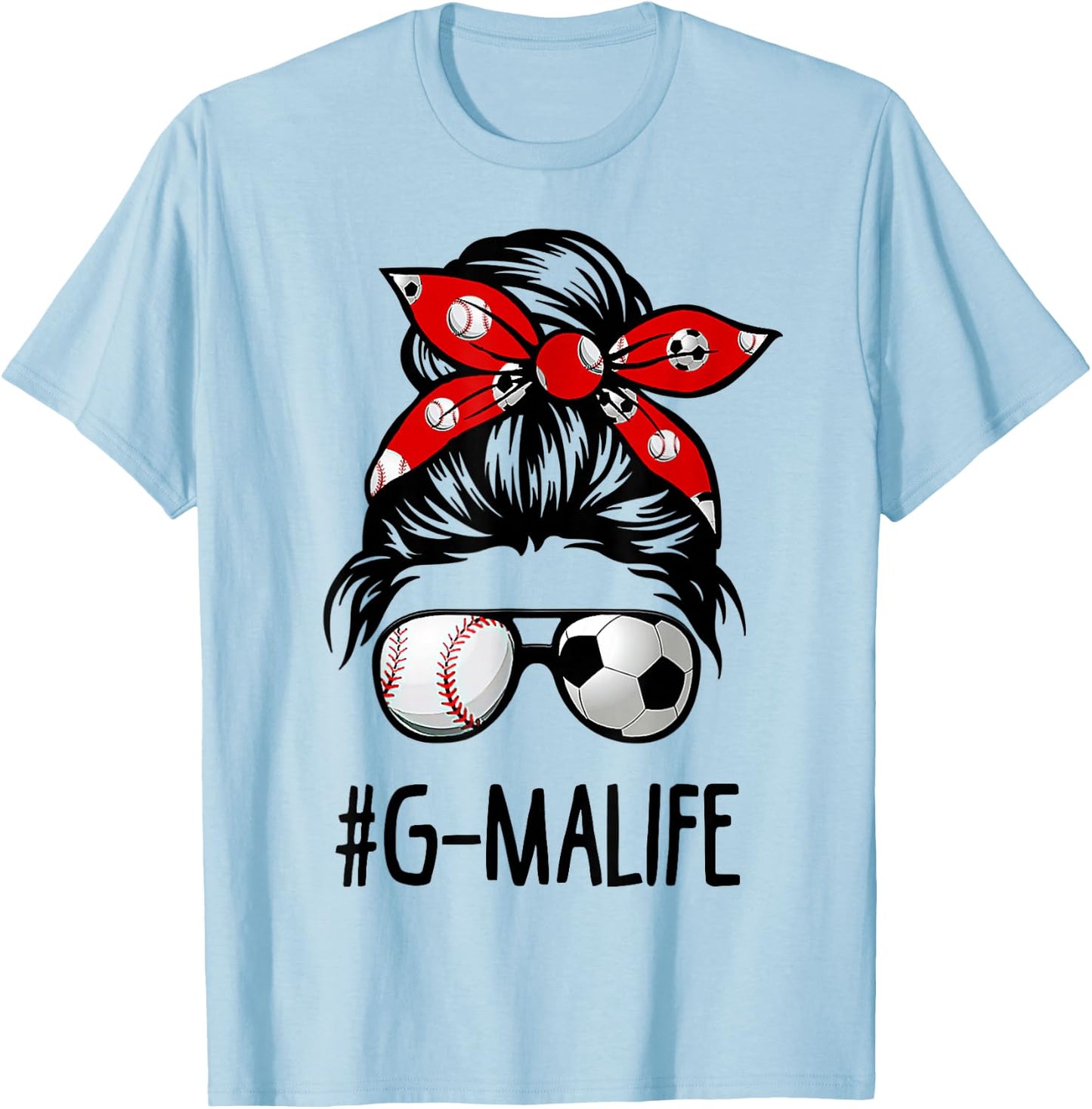Classy G-ma Life Soccer Messy Bun Baseball Game Day T-Shirt - T-Shirt | Light Blue
