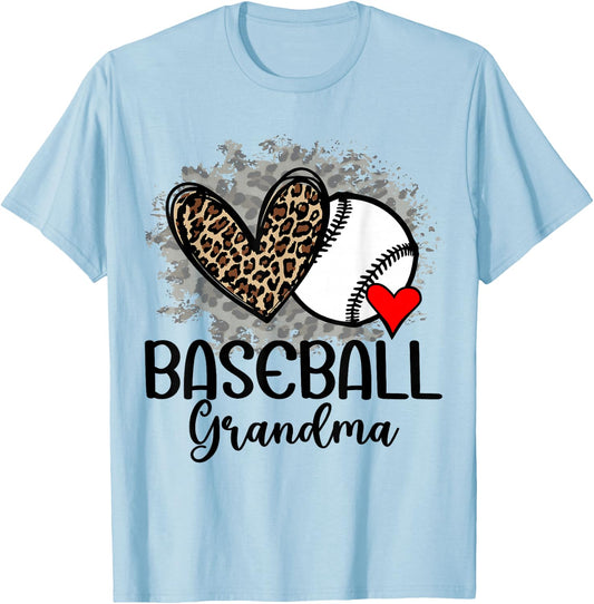 Baseball Grandma Funny Leopard Heart Proud Baseball Grandma T-Shirt - T-Shirt | Light Blue
