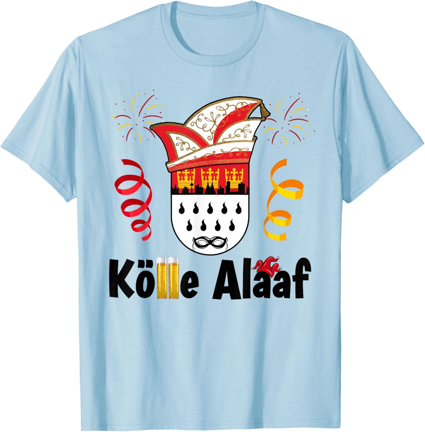 Cologne Cathedral Cologne Alaaf Confetti Carnival , White T-Shirt - T-Shirt | Light Blue