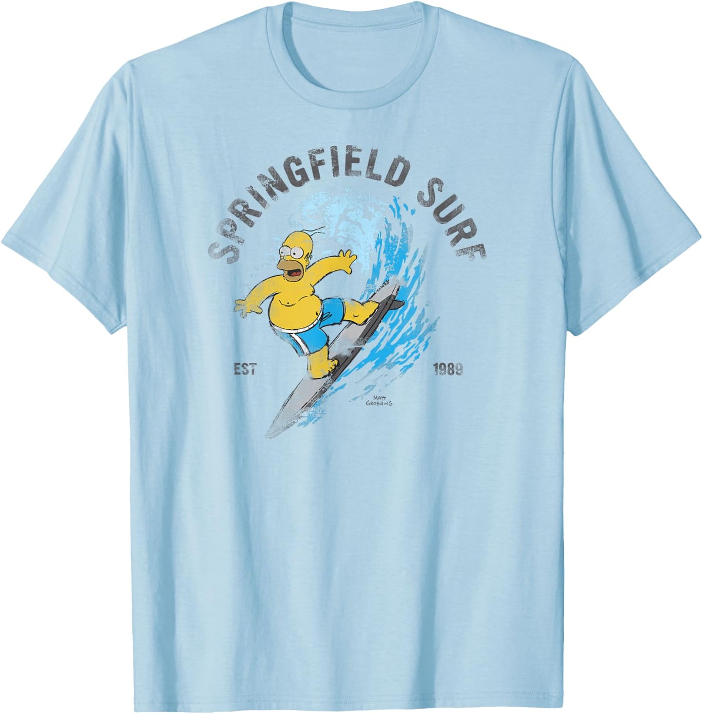 The Simpsons Homer Springfield Surf 1989 Distressed C2 T-Shirt - T-Shirt | Light Blue