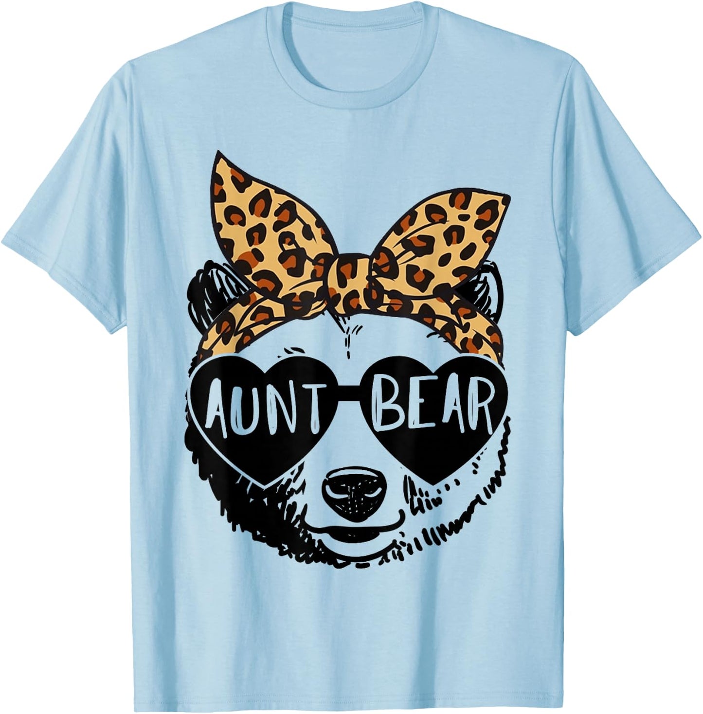 Aunt Bear Face Sunglasses Leopard Print Auntie Mother's Day T-Shirt - T-Shirt | Light Blue