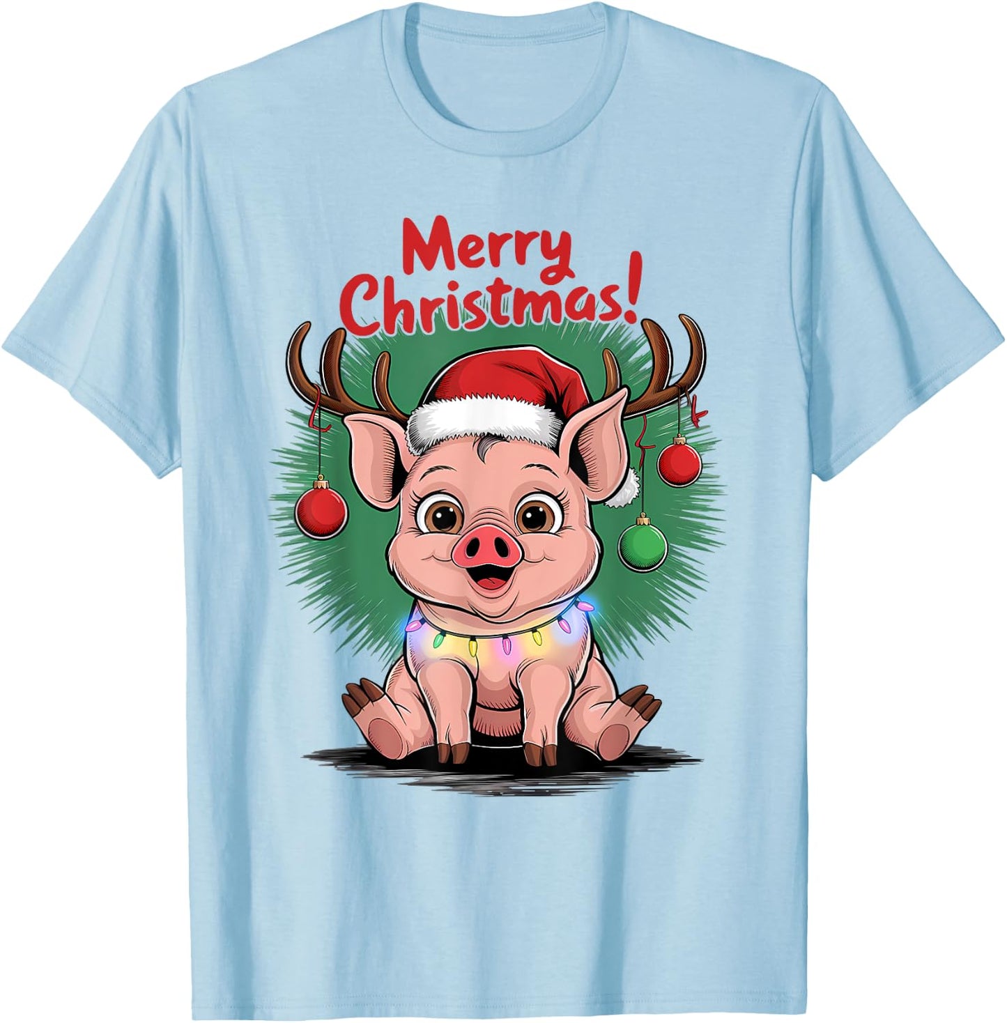 Pig Christmas Jumper, Merry Christmas Cute Funny Pigs T-Shirt - T-Shirt | Light Blue