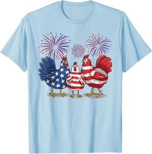 Funny 4th of July chicken Women Girls Patriotic Chicken T-Shirt - T-Shirt | Light Blue