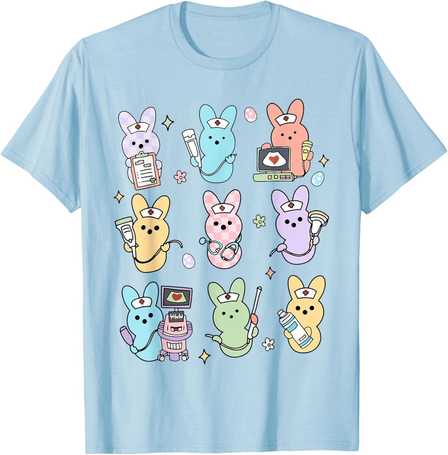 Groovy Bunnies Candy Ultrasound Tech Easter Sonographer T-Shirt - T-Shirt | Light Blue