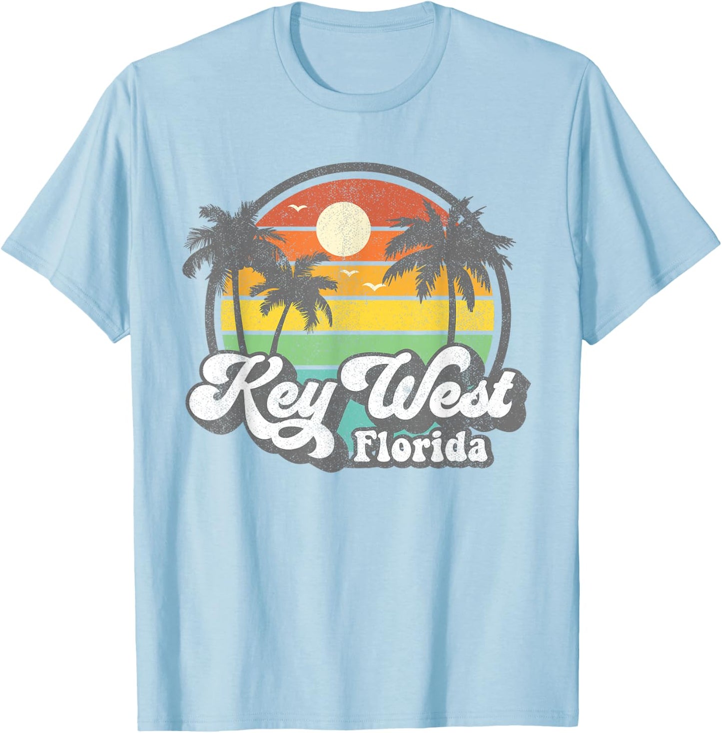 Vintage Key West Florida Keys Retro 70's Beach Vacation Gift T-Shirt - T-Shirt | Light Blue