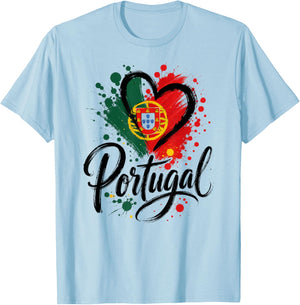 I Love Portugal Vacation Travel Drapeau en Forme de cœur Motif Touristique T-Shirt - T-Shirt | Light Blue