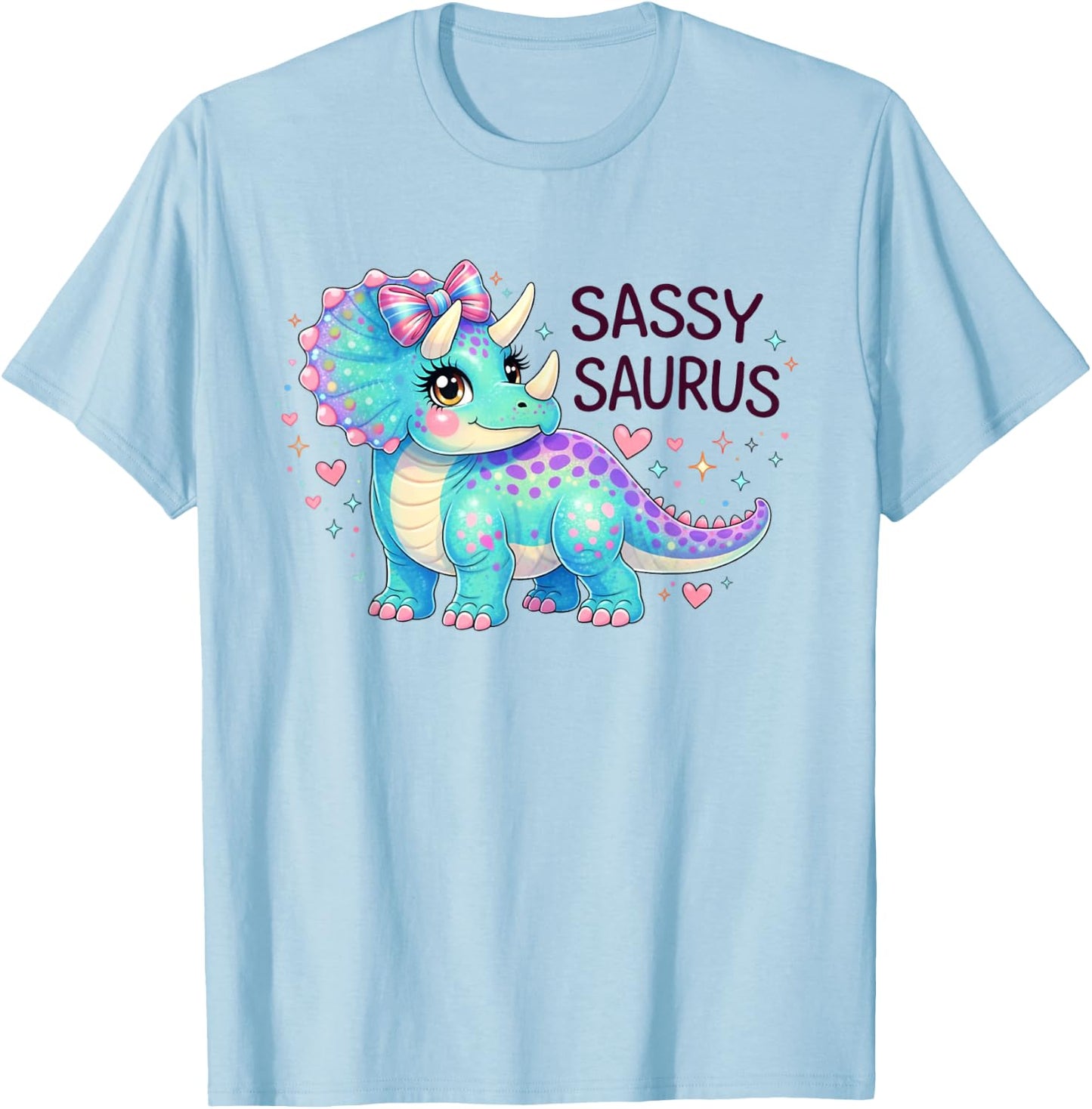 Sassy Saurus Cute Brachiosaurus Girls Toddlers Dinosaur Dino T-Shirt - T-Shirt | Light Blue