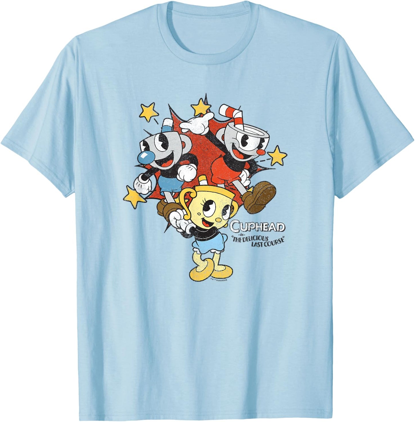 Cuphead: The Delicious Last Course Characters Group Shot T-Shirt - T-Shirt | Light Blue