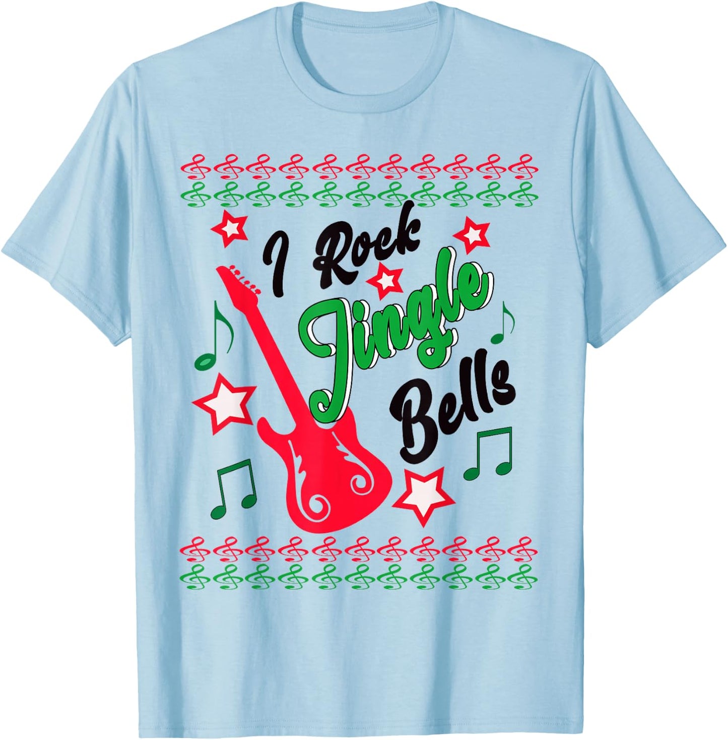 Ugly Christmas Clothing Rock Jingle Bells Holiday Music T-Shirt - T-Shirt | Light Blue