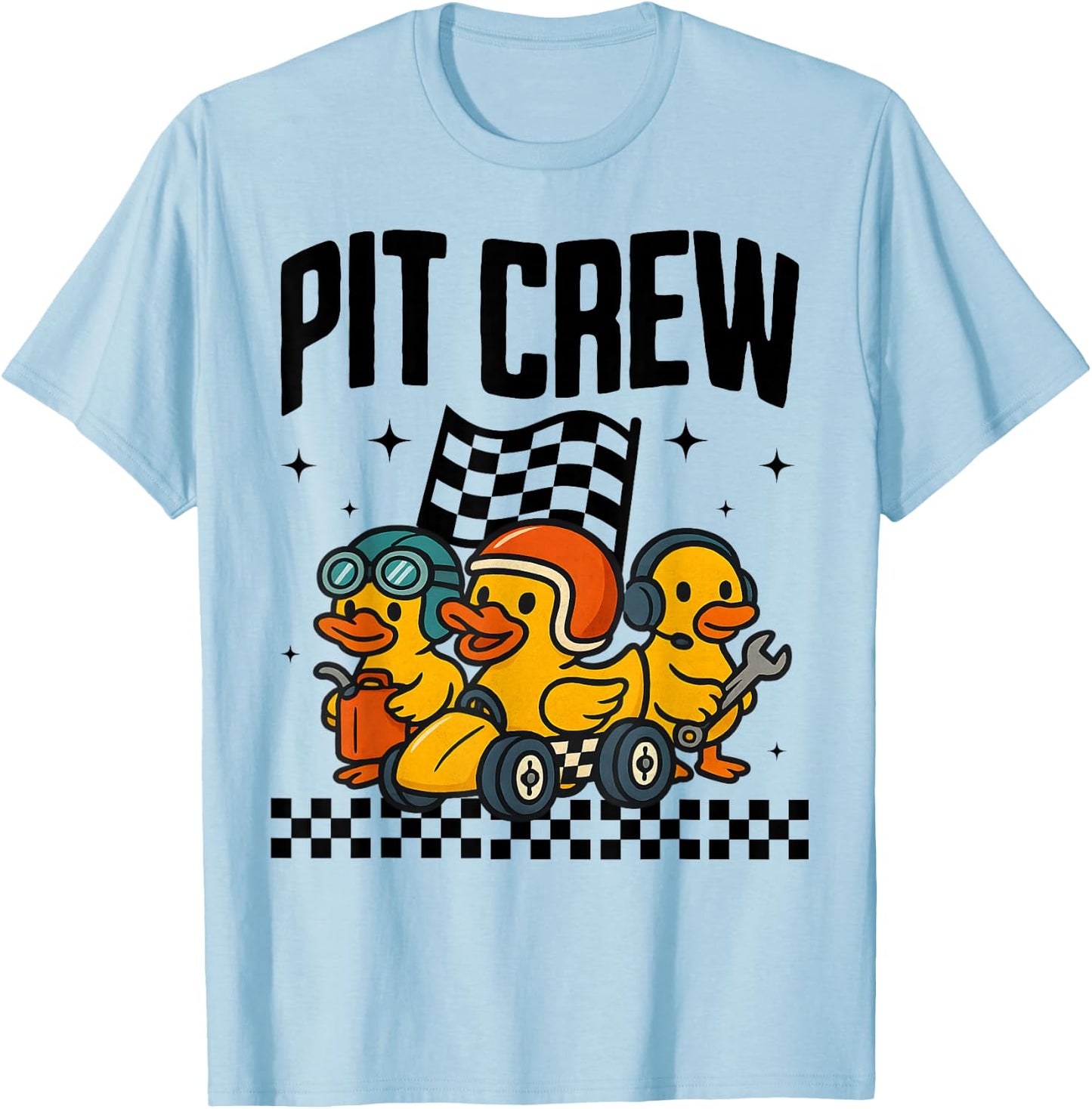 Checkered Rubber Ducky Racing Birthday Pit Crew Matching Car T-Shirt - T-Shirt | Light Blue