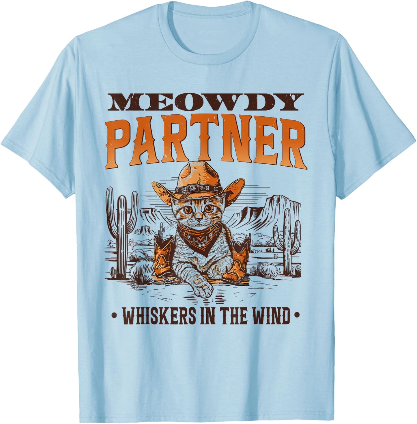 Meowdy Partner Cowboy Cat Vintage Women Kid T-Shirt - T-Shirt | Light Blue