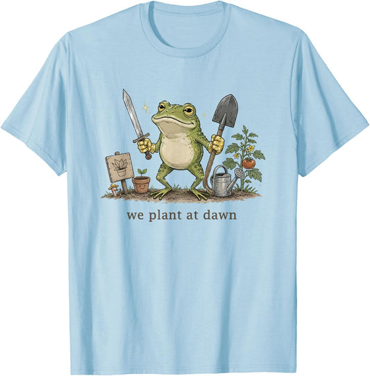 Women We Plant at Dawn Funny Gardening Frog Gardener Farmer T-Shirt - T-Shirt | Light Blue