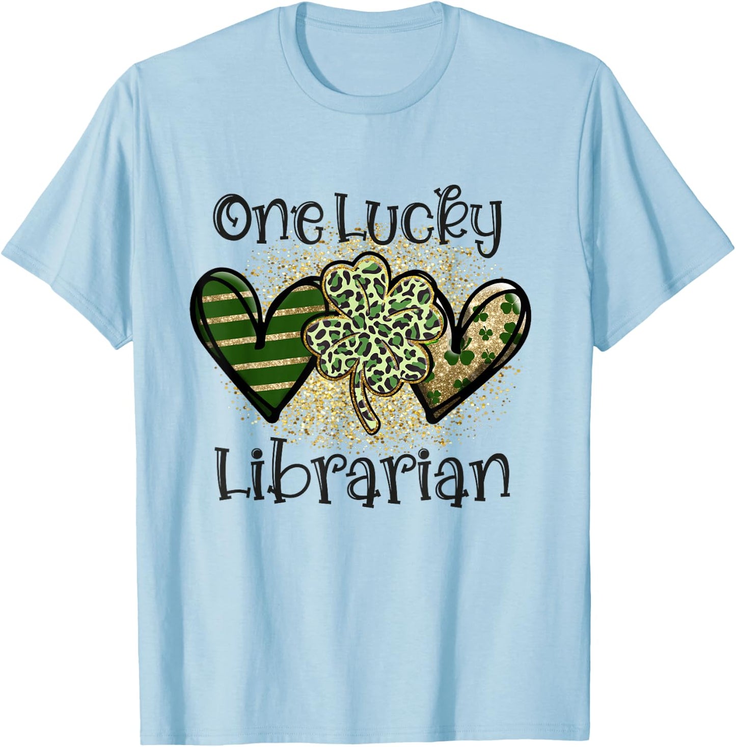 One Lucky Librarian St Patricks Day Leopard Shamrock Library T-Shirt - T-Shirt | Light Blue