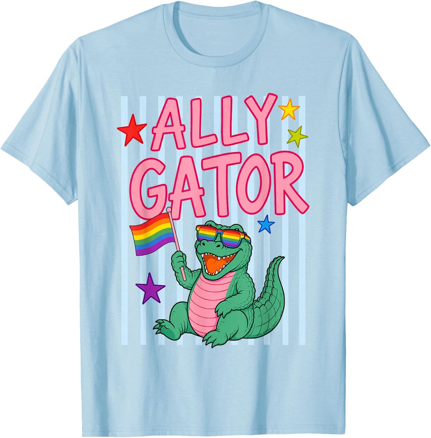 Ally Gator Pride Month Rainbow Flag Gay LGBT Ally Alligator T-Shirt - T-Shirt | Light Blue