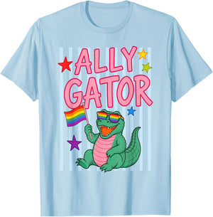 Ally Gator Pride Month Rainbow Flag Gay LGBT Ally Alligator T-Shirt - T-Shirt | Light Blue