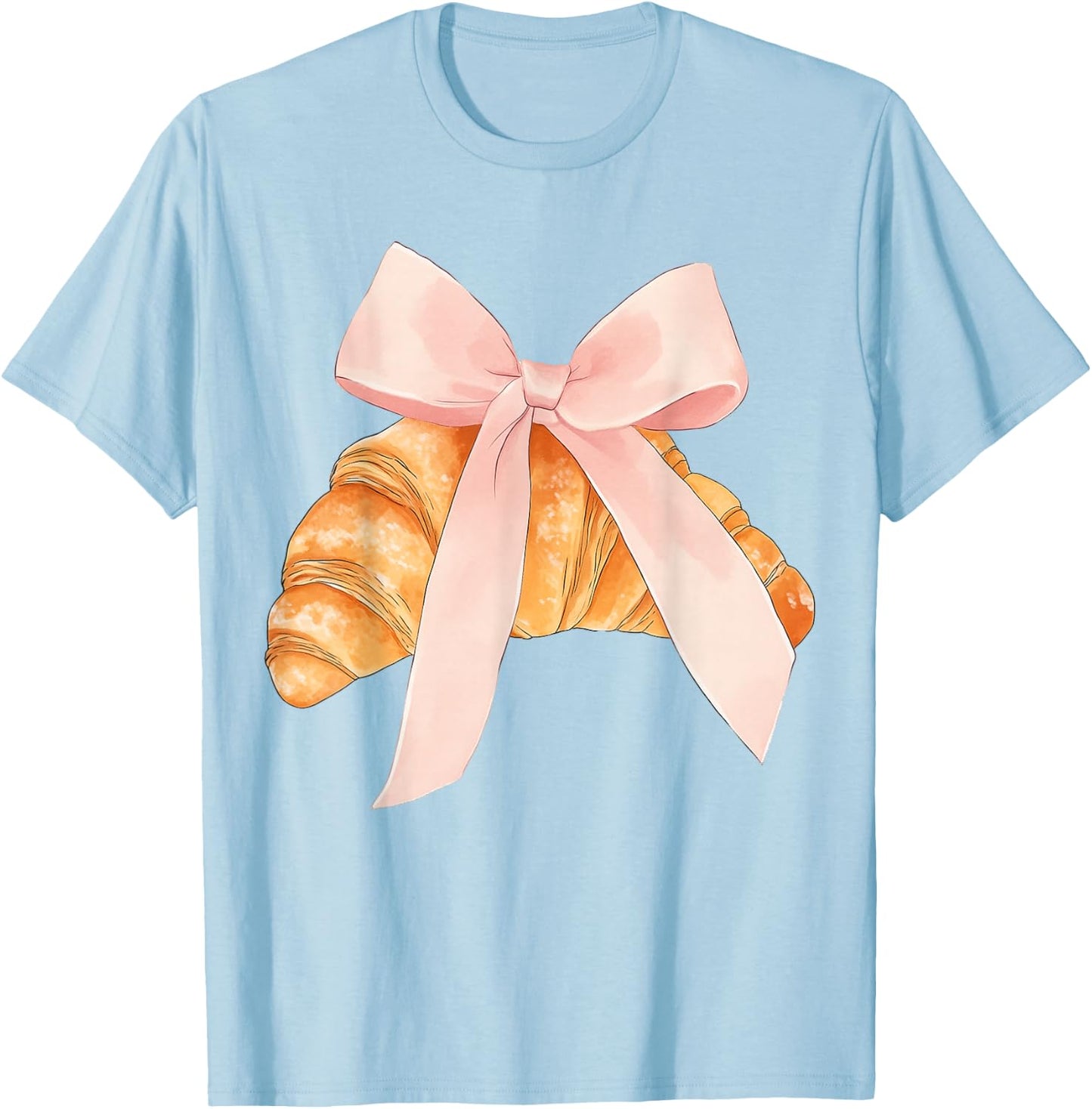 Coquette Pink Bow Croissant Cute Baking Baker Pastry Girl T-Shirt - T-Shirt | Light Blue