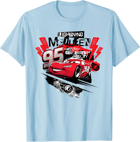 Cars Lightning McQueen Collage , White T-Shirt - T-Shirt | Light Blue
