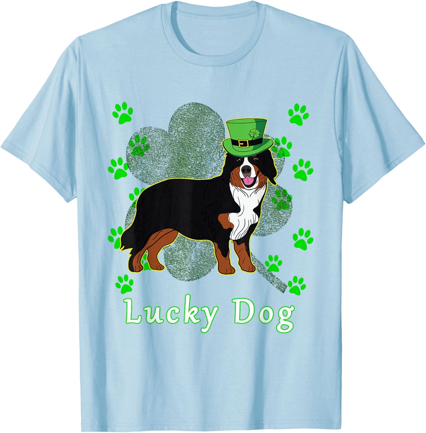 St Patricks Day Dog T Shirt Bernese Mountain Dog Men Women Kids T-Shirt - T-Shirt | Light Blue